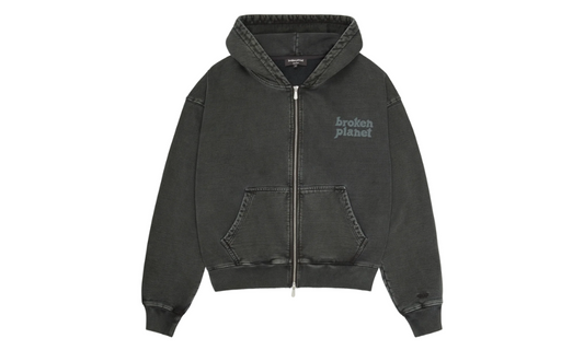 Broken Planet Basics Zip Up Hoodie Washed Soot Black